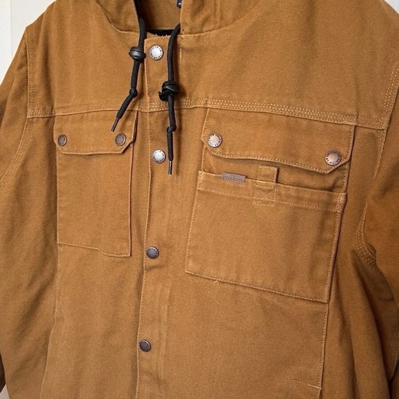 Smiths Workwear Men's Size L Canvas Duck Sherpa Jacket Brown Hooded Lined - Picture 3 of 16